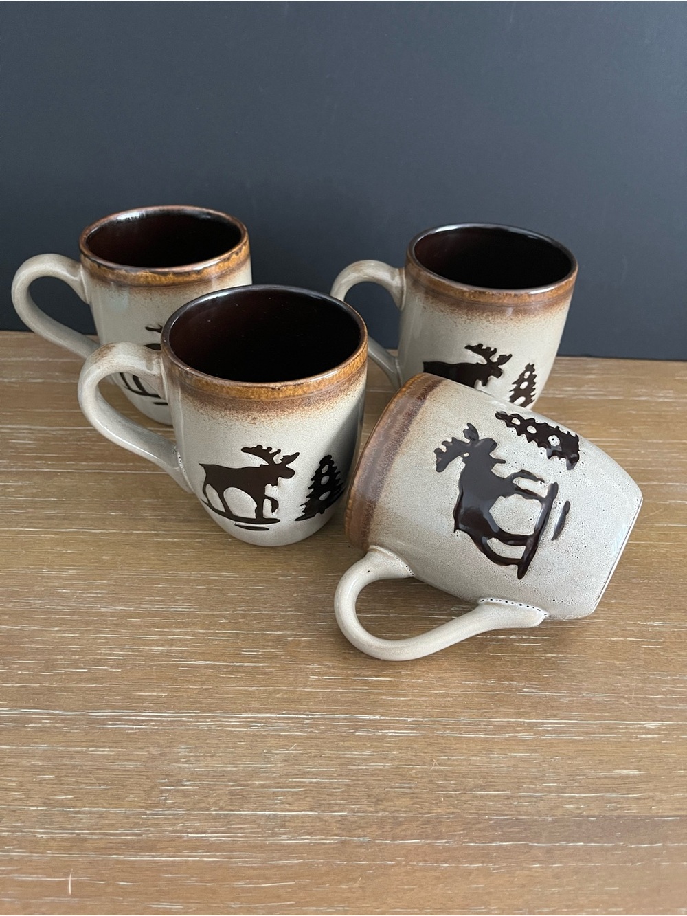 Woodland Home Studio Moose Pine Tree Coffee Cup Mug Set of 4 Rustic Cabin Decor